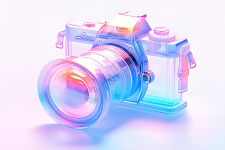 单反100毫米焦距镜头橙蓝渐变下的相机设计图片