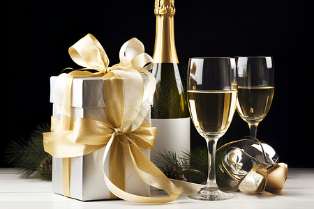 香槟杯与礼盒背景图片