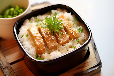 健康的一碗肉菜配米饭背景图片