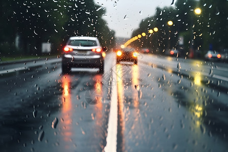 雨中行驶的汽车背景图片