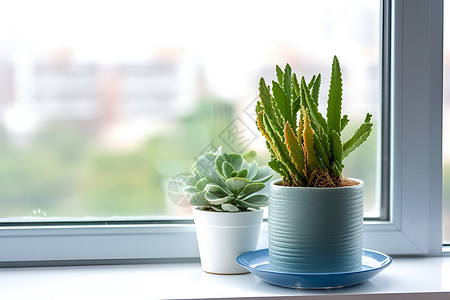 室内盆栽植物窗台上的植物背景