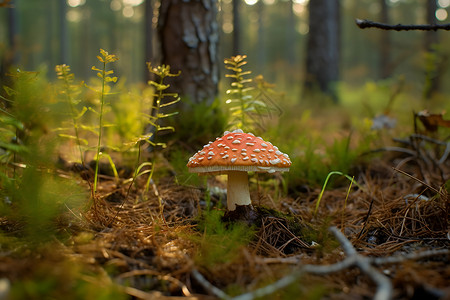 魔幻现实主义神奇的森林中的蘑菇背景