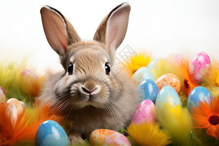 被彩蛋环绕的小兔子背景图片