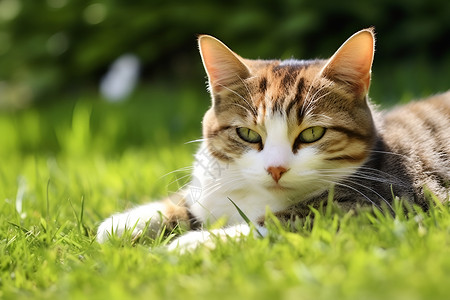 草丛趴着的猫咪背景图片