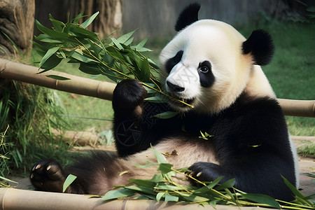 食草动物大熊猫吃竹子背景