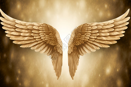 天使降临光芒璀璨两只金色的天使翅膀设计图片