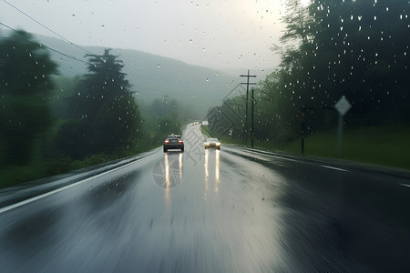 雨中行驶背景图片