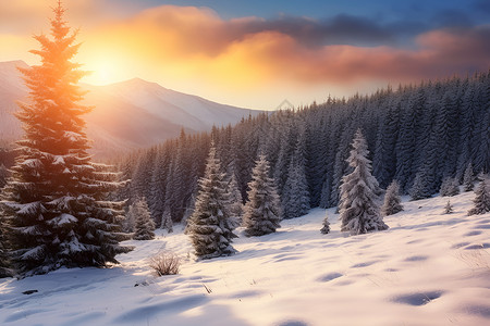 雪山落日背景图片