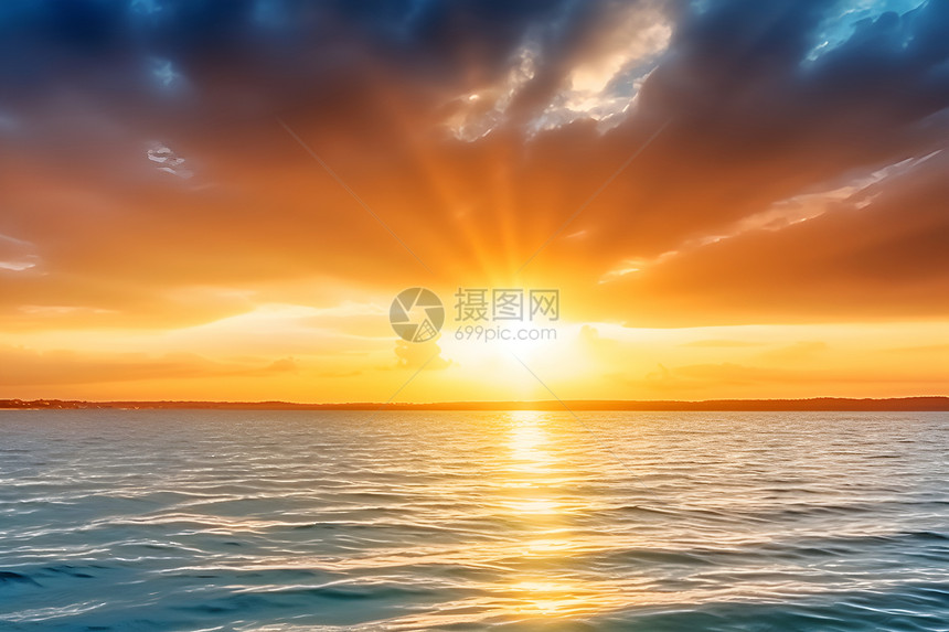 照耀云朵海洋的日落图片