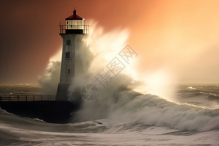 激浪中的灯塔背景图片