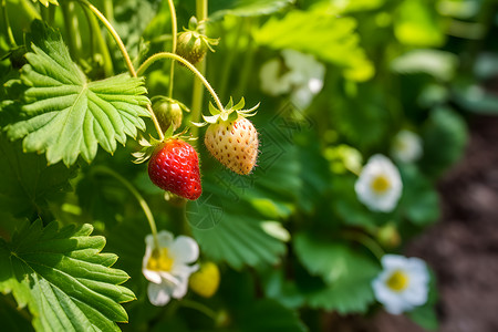 两颗植物两颗草莓背景
