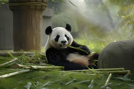 黑白熊猫进食中熊猫高清图片