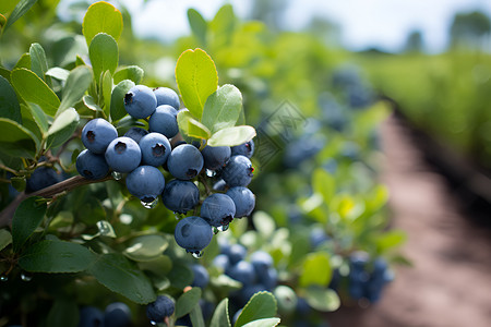 水果树叶边框新鲜的蓝莓背景