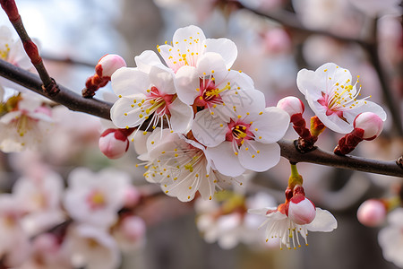 桃花初开枝头开粉白花朵的花苞背景
