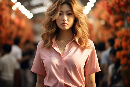粉色衬衣的女子背景图片