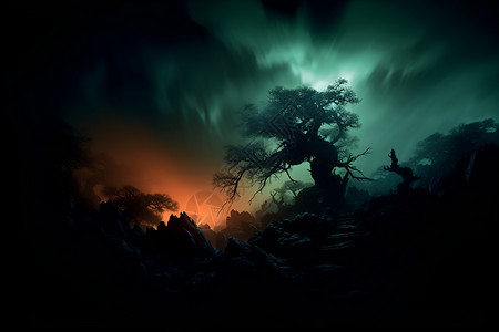 黑暗的午夜森林背景图片