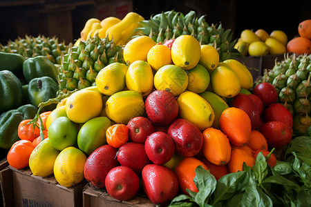 丰富多彩的水果蔬菜展示背景图片