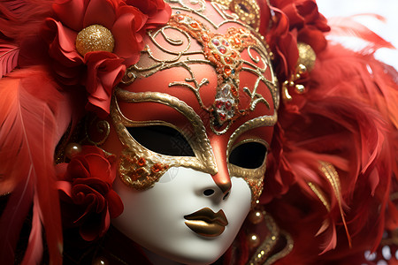 庆祝节日的红色面具背景图片
