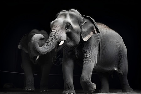 大象鼻子花洒黑色背景上的大象设计图片