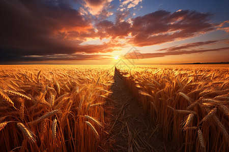 丰收的秋季麦田背景图片