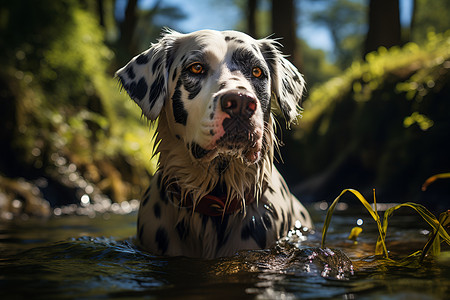 乖巧可爱的的斑点犬背景图片