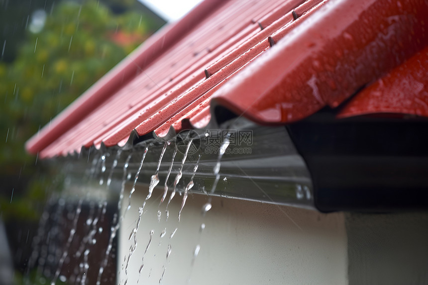 雨天排水的屋檐图片