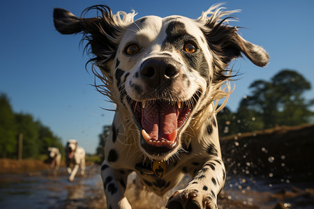 欢乐奔跑的斑点犬背景图片