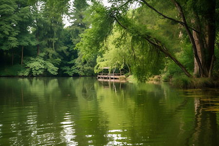 公园宁静的湖泊背景图片