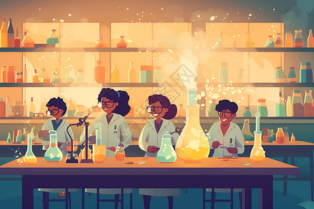 玻璃实验室现代化学生实验插画