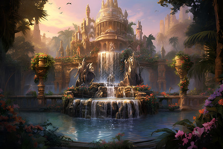 梦幻的喷泉世界背景图片
