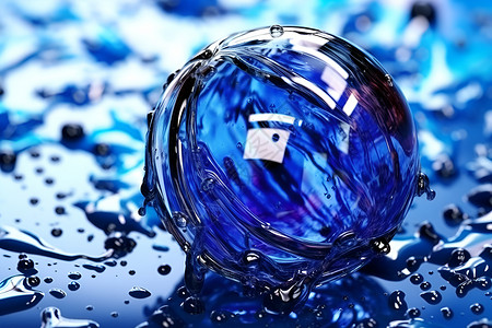 蓝色漂浮圆球绚丽蓝色液体设计图片