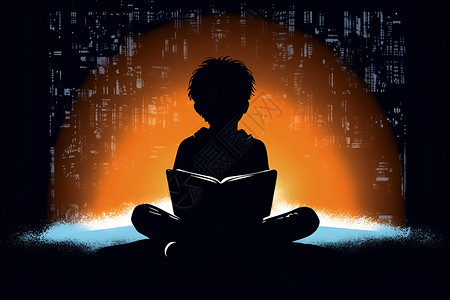 电子书阅读专注阅读的孩子插画