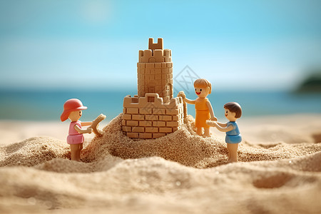 用沙子搭建的城堡背景图片