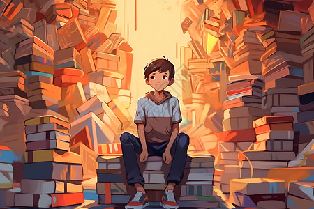 沉浸在书本中的少年背景图片