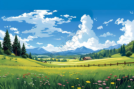 田园风光的绘画背景图片