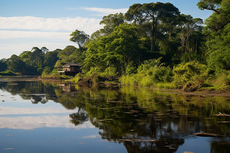 河流与森林相映背景图片