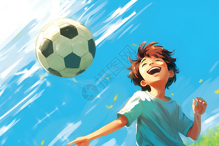 足球少年蓝天下踢球的少年插画