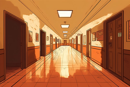 走廊室内光线昏暗的走廊插画