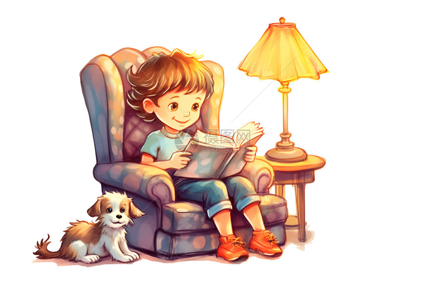 沙发上读书的小孩图片