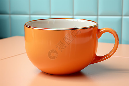 红色咖啡杯橘色精美搪瓷杯背景
