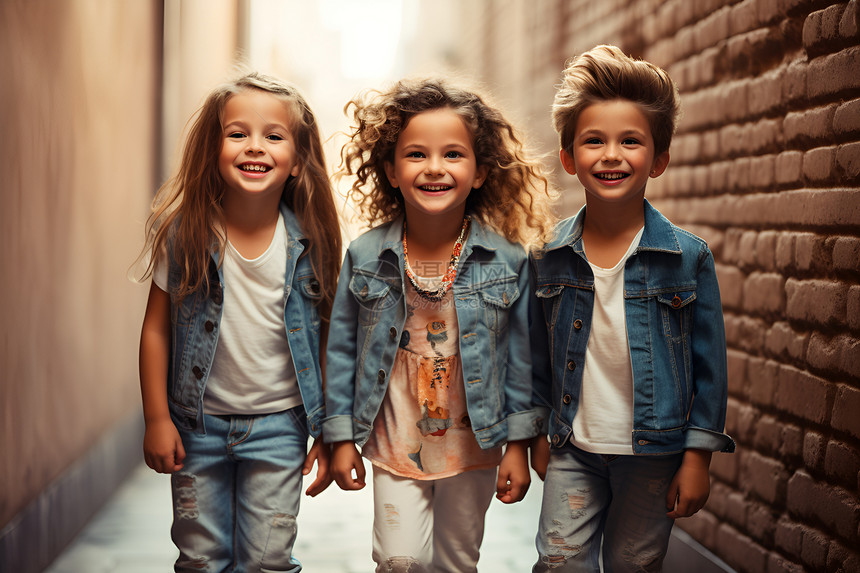 三名孩童的微笑图片