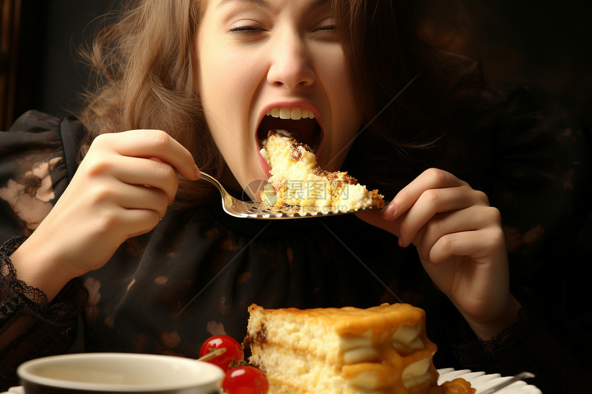 品尝蛋糕的女孩图片