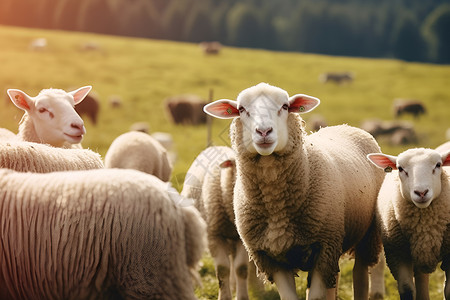 绿草地上的羊群背景图片
