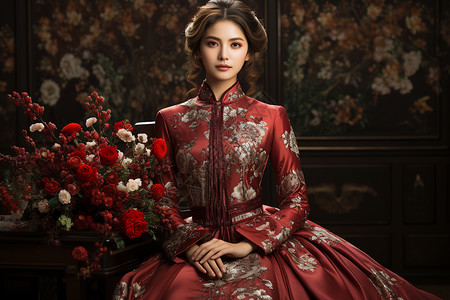 流光溢彩的中式婚纱之美背景图片