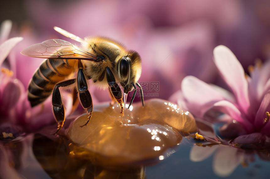 蜜蜂收集花蜜图片