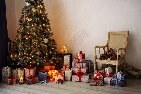 圣诞树下漂亮的小礼物背景图片