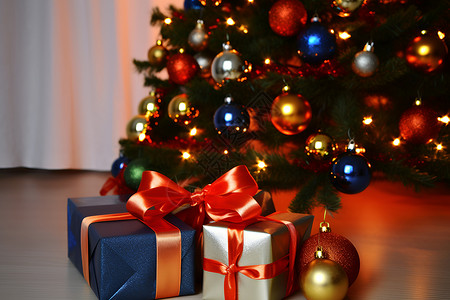 漂亮装饰的圣诞树背景图片