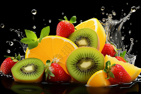 新鲜采摘的美味水果背景图片