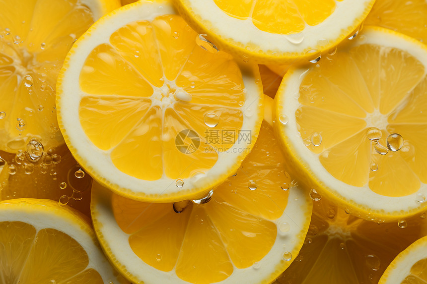 新鲜多汁的柠檬果片图片