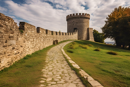 美丽城堡的石子路背景图片